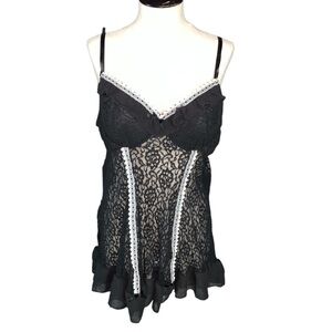 Movie star black lingerie large white lace trim adjustable teddie sexy corset